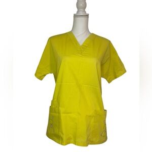 Uniform Factory Outlet Yellow Skull Rhinestone Nursing Scrub Top Women’s Small
